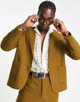 Комбинированный блейзер из фетра цвета хаки Reclaimed Vintage