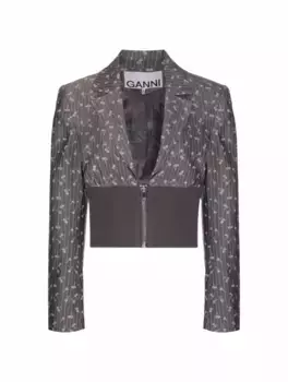 Комбинированный блейзер с принтом Ganni, серый