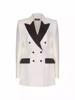 Комбинированный двубортный жакет Dolce&Gabbana, белый