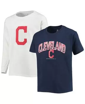 Комбинированный комплект из темно-синей и белой футболки Big Boys Cleveland Guardians Team Stitches