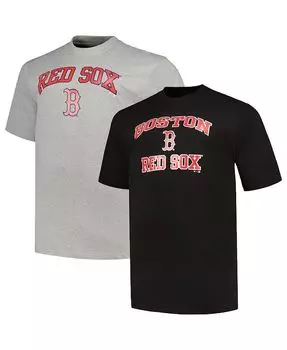 Комбинированный набор мужских футболок Boston Red Sox Big and Tall черного, серо-хизерового цвета Profile, черный
