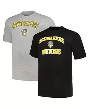 Комбинированный набор мужских футболок Milwaukee Brewers Big and Tall черного и серого цвета Хизер Profile, черный