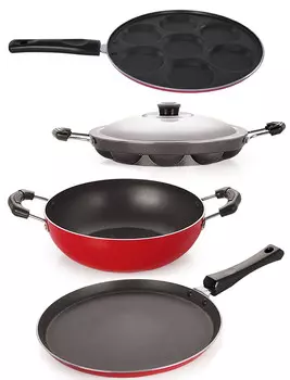 Комбинированный набор посуды с антипригарным покрытием Nirlon, отличающийся исключительной прочностью, цвет Red And Black