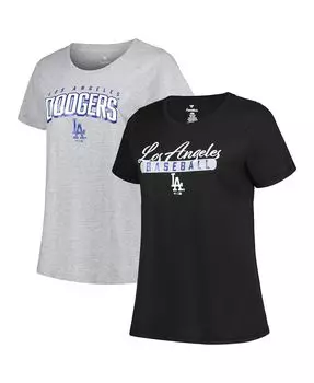 Комбинированный набор женских футболок больших размеров Los Angeles Dodgers черного и серого цвета Хизер Profile