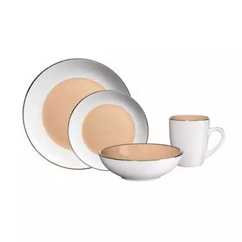 Комбинированный сервиз, 16 предметов, металлический ободок, кремово-белый, светло-коричневый, новая настольная культура neuetischkultur