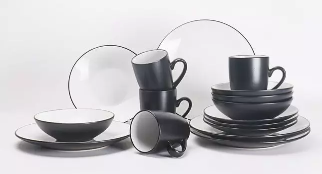 Комбинированный сервиз 16 шт. ПРОХЛАДНЫЙ ЧЕРНЫЙ CreaTable, серый