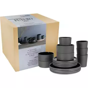 Комбинированный сервиз CreaTable «Futuro», (набор, 16 предметов), сервиз, 4 обеденные тарелки, десертные тарелки, миски, кофейные кружки, черный