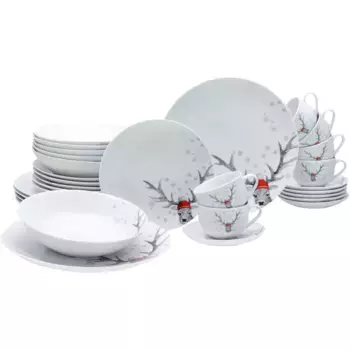 Комбинированный сервиз CreaTable «Лунный олень», (набор, 30 предметов), мотив зимнего оленя, белый
