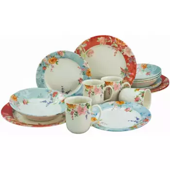 Комбинированный сервиз CreaTable «Набор посуды Багровый» (набор, 16 предметов, кофейный сервиз и обеденный сервиз в наборе, на 4 персоны), сервиз, разнообразное оформление розами, 16 предметов, на 4 персоны, цвет wei/bunt