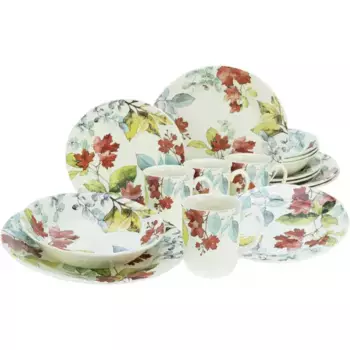 Комбинированный сервиз CreaTable «Набор посуды из клена» (набор, 16 предметов, кофейный сервиз и обеденный сервиз в наборе, на 4 персоны), сервиз, романтическое оформление листьями, 16 предметов, на 4 персоны, бежевый