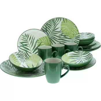 Комбинированный сервиз CreaTable «Тропикана», (набор, 16 предметов), декор тропическими листьями во всю поверхность, зеленый
