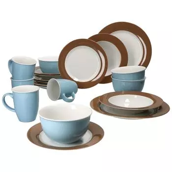 Комбинированный сервиз Doppio Duo, 20 предметов, коричнево-синие кружки-чаши с глубокими и плоскими тарелками MamboCat
