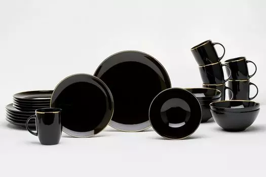 Комбинированный сервиз ГЛАМУР 24 шт. черный с золотистым краем Van Well