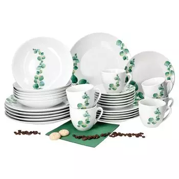 Комбинированный сервиз из 30 предметов, эвкалиптовый фарфор, чашки на 6 персон, тарелки, блюдца MamboCat