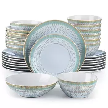 Комбинированный сервиз из глины, обеденный сервиз vancasso PLUVO, набор обеденной посуды из 32 предметов: 8 обеденных тарелок, тарелки для торта, универсальные миски и миска для макарон на 8 персон