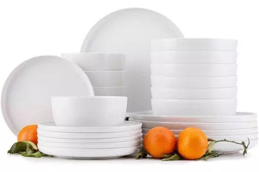 Комбинированный сервиз Konsimo Миска VICTO, десертная тарелка, обеденная тарелка, суповая тарелка на 6 персон (24 эл.), белый, керамика, лофт, 20 см | 27см | 18,5 см | 14,5 см