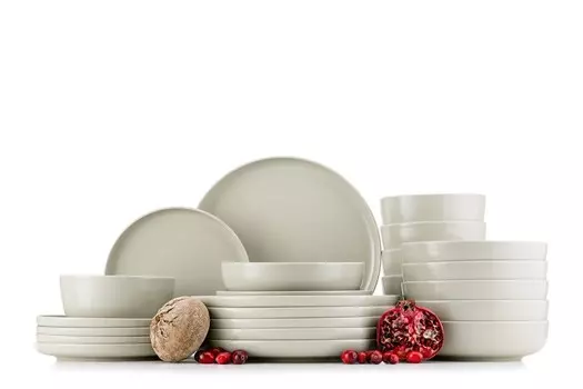 Комбинированный сервиз Konsimo Миска VICTO, десертная тарелка, обеденная тарелка, суповая тарелка на 6 персон (24 эл.), бежевый, керамика, лофт, 20 см | 27см | 18,5 см | 14,5 см