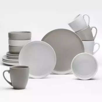 Комбинированный сервиз - песочный цвет - серо-коричневый - на 4 человека - фаянс Van Well