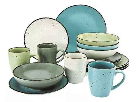 Комбинированный сервиз - разноцветный - на 4 человека - керамогранит CreaTable, бирюзовый
