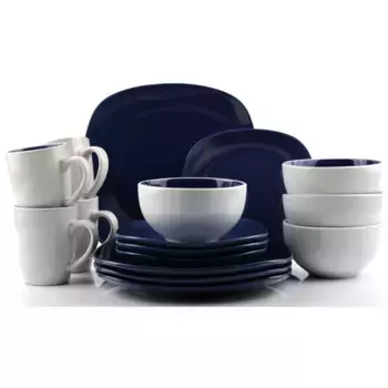 Комбинированный сервиз Retsch Arzberg "Набор посуды, сервиз NOVA SQUARE", (набор, 16 предметов, по 4 тарелки для завтрака, обеденные тарелки, (ручки) чашки, пиалы), двухцветный вид, 16 предметов, на 4 персоны, белый/синий