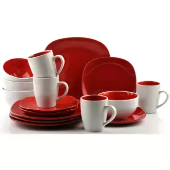 Комбинированный сервиз Retsch Arzberg "Набор посуды, сервиз NOVA SQUARE", (набор, 16 предметов, по 4 тарелки для завтрака, обеденные тарелки, (ручки) чашки, пиалы), двухцветный вид, 16 предметов, на 4 персоны, белый/красный