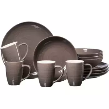 Комбинированный сервиз Ritzenhoff & Breker "Набор посуды, сервиз Суоми", (набор, 12 предметов, 4 плоские тарелки, 4 пиалы (800 мл), 4 кофейные кружки (300 мл), скандинавский дизайн, 12 предметов, на 4 персоны, серо-коричневый