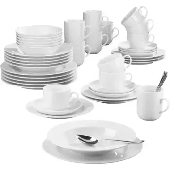 Комбинированный сервиз Seltmann Weiden "Набор посуды, 42 предмета, Rondo/Liane White", (набор, 42 предмета, 6x завтрак, ужин, суповые тарелки, десертные тарелки, кофейные чашки, кружки), нейтральный/белый, производство Германия