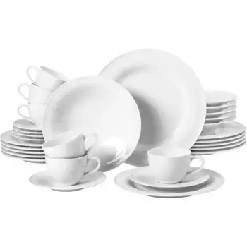 Комбинированный сервиз Seltmann Weiden «Набор столовой посуды, Service Beat», (набор, 30 предметов), с рифленым декором, 30 предметов, на 6 персон, белый