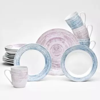 Комбинированный сервиз сервиз Плутон (16 предметов), на 4 персоны, фарфор белый розовый синий Van Well