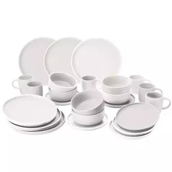 Комбинированный сервиз Van Well Lea, 24 предмета, на 6 персон, керамическая чашка кремово-белого цвета