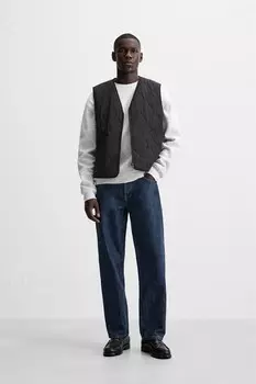 Комбинированный стеганый жилет ZARA, черный