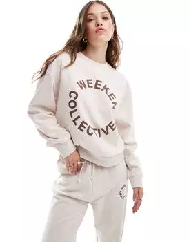 Комбинированный свитшот овсяного цвета с коричневым круглым логотипом ASOS Weekend Collective