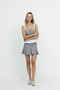 Комбинированный топ из поплина в полоску ZARA, серый марл