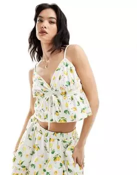 Комбинированный топ на бретельках с лимонным принтом ASOS DESIGN Broderie Babydoll