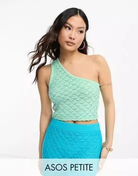 Комбинированный топ на одно плечо крючком ASOS DESIGN Petite бирюзовый волнистый топ