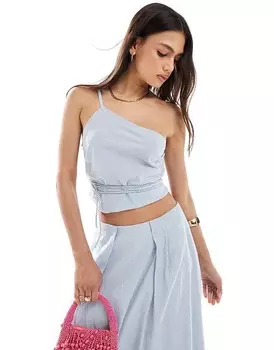 Комбинированный топ на одно плечо с завязкой на талии ASOS DESIGN в синюю полоску