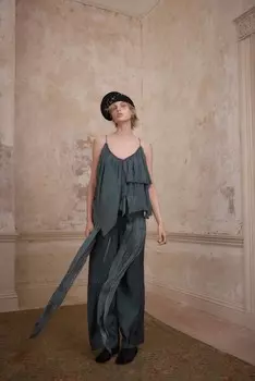 Комбинированный топ с бисером ZARA, средне-синий