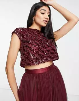 Комбинированный топ с пайетками и ленточным бантом на спине ASOS DESIGN Bridesmaid бордового цвета