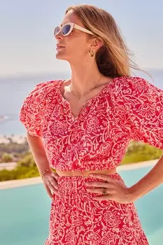 Комбинированный топ с пышными рукавами и короткими рукавами Friends Like These, розовый