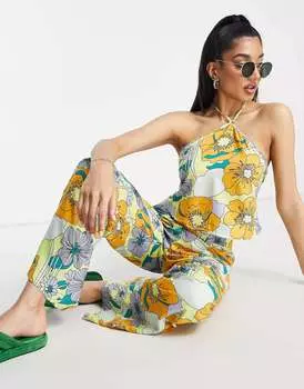 Комбинированный топ с воротником-бретелькой в стиле ретро с цветочным принтом Pieces