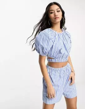 Комбинированный топ с вырезом в синюю полоску ASOS