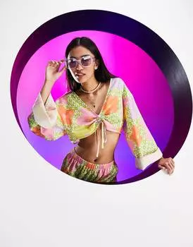 Комбинированный топ со сборками спереди ASOS DESIGN Circular Design и вихревым принтом