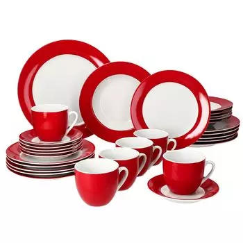 Комбинированный вариант сервиза, 30 предметов, красный фарфор, на 6 персон, чашки, блюдца, тарелки MamboCat