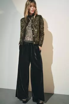 Комбинированный вязаный кардиган с пайетками ZARA, зеленый