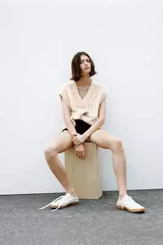 Комбинированный жилет из трикотажа ZARA, ваниль