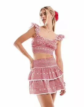 Комбинируемая многоярусная мини-юбка в клетку New Look красного цвета