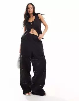 Комбинируемые брюки ASOS DESIGN с вышивкой черного цвета