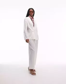 Комбинируемые брюки Mango из льна плиссе белого цвета