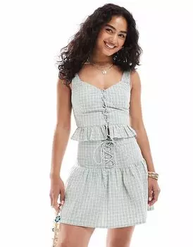 Комбинируемый топ New Look в клетку с кружевным передником зеленого цвета