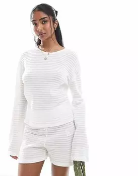 Комбинируйте и сочетайте детали трикотажного топа с широкими рукавами в тонкую полоску, цвет «кремовый»